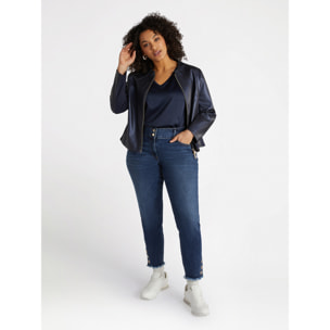 Fiorella Rubino - Giacca biker con parti in tessuto stretch - Blu