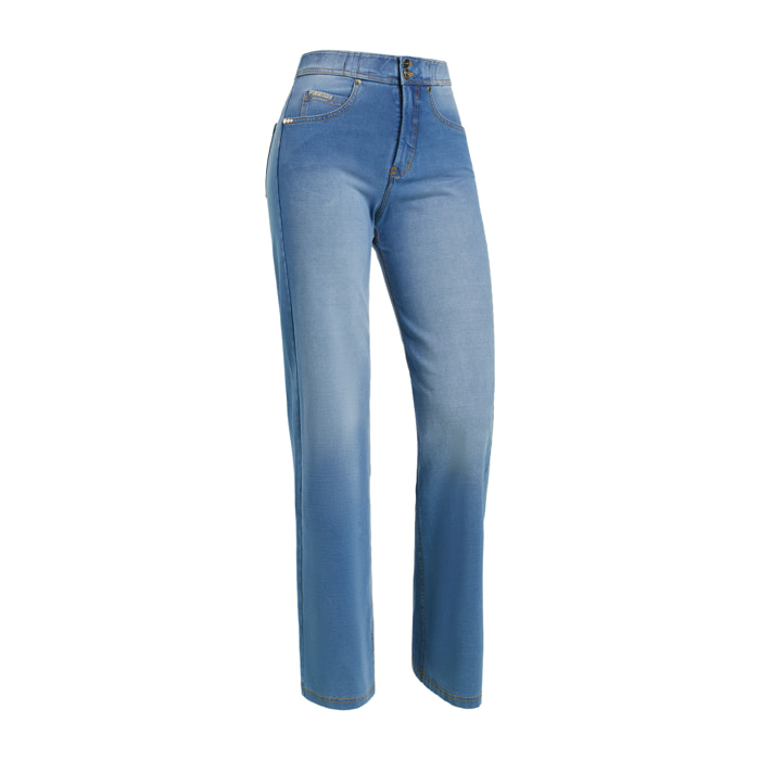 Pantaloni N.O.W.® wide leg vita alta in jersey effetto denim