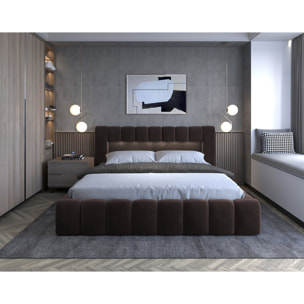 Cleo - lit coffre avec led - 160x200 cm - sommier inclus - en velours - Marron