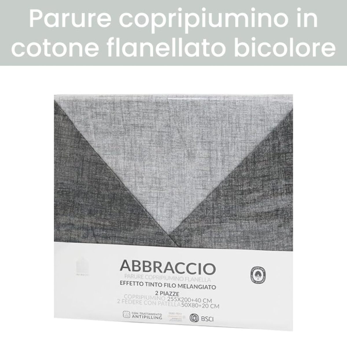 Intrecci - Set Copripiumino, 100% Flanella di Cotone, Morbido e Caldo, Sacco Copripiumino 1 Federa/e, Effetto Tinto in Filo, Double Face, Una Piazza e Mezza