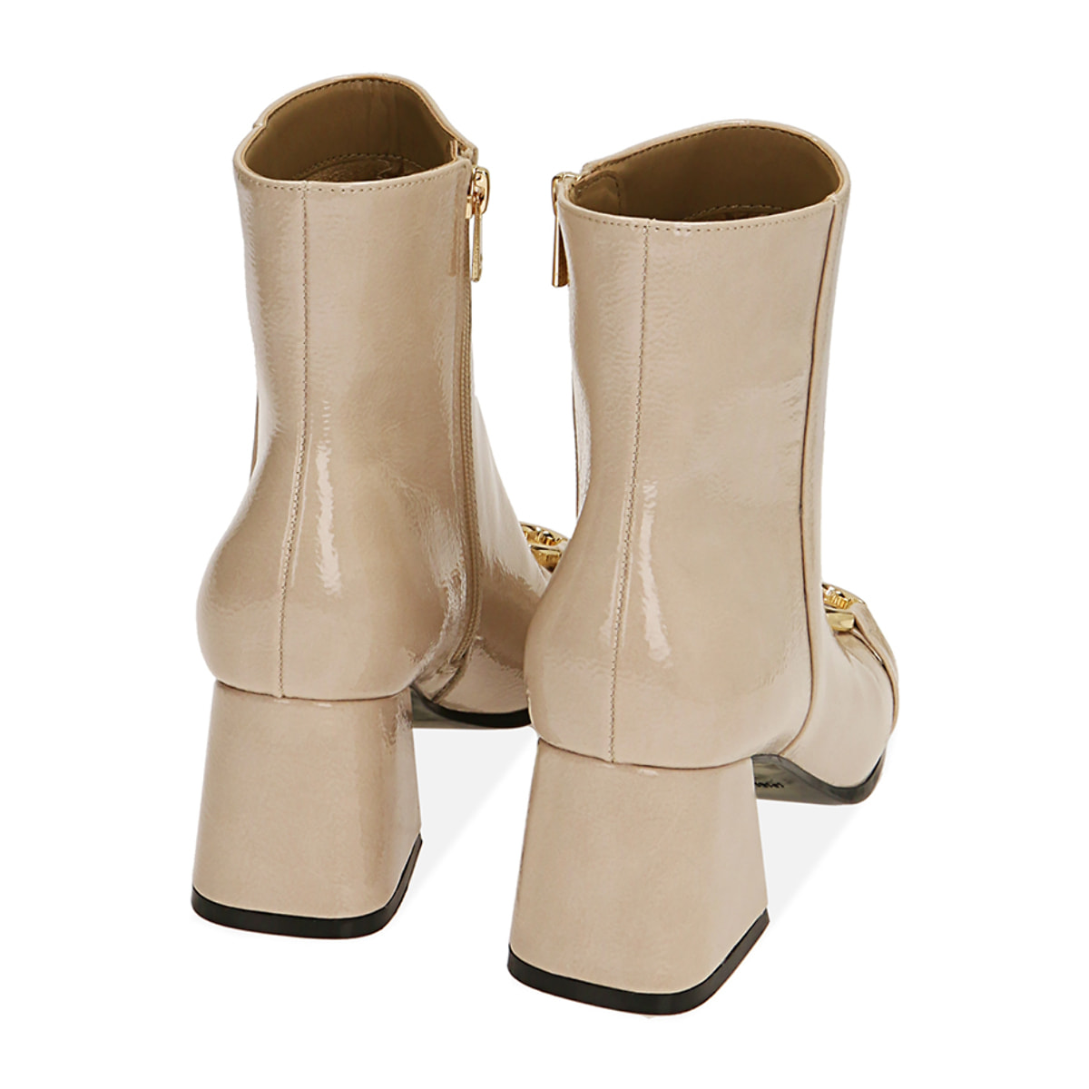 Botines naplack color crema, tacón 6,5 cm