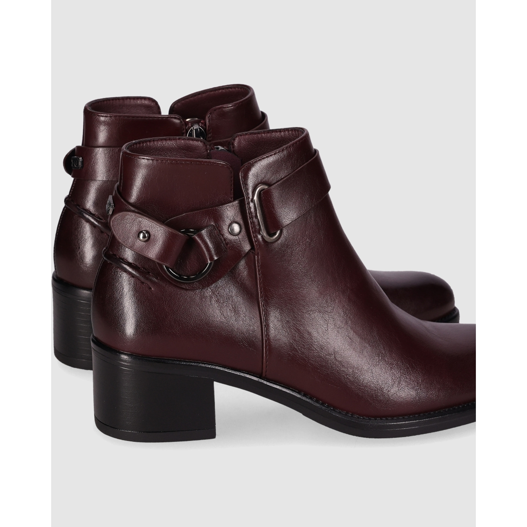 Botines de Piel Sintética - Vino - Tacón: 5 cm