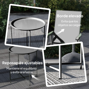 Mesa Auxiliar Redonda Mesa de Jardín Exterior con Bandeja Extraíble Patas Plegables Mesa para Exterior Terraza Patio Ø46x50 cm Negro