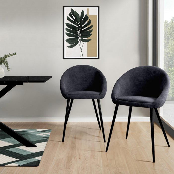 Chaises Dory velours gris pieds métal noirs - lot de 2