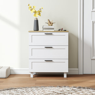 Cómoda Estrecha con 3 Cajones, Cómoda Dormitorio con Patas de Madera, Cajonera para Salón, Oficina, Estilo Moderno, 60x38x71 cm, Blanco