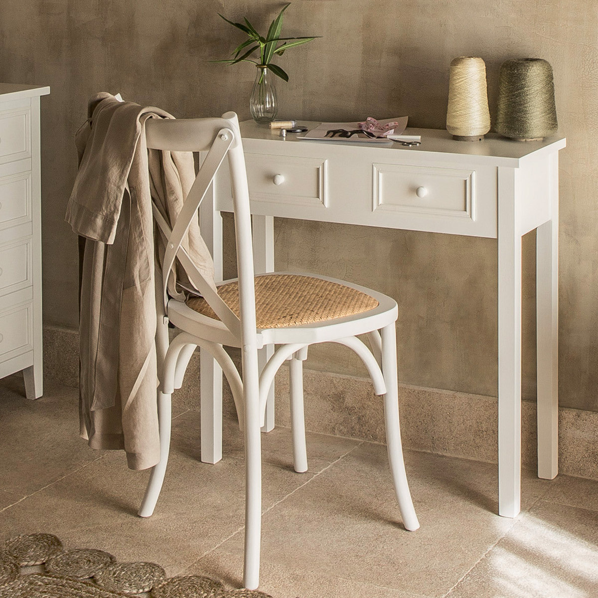Chaise "Isak" hêtre et cannage blanc