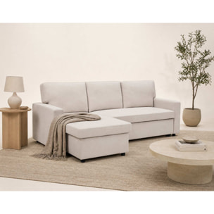 Meiya - canapé d'angle réversible 4 places convertible avec coffre en tissu - Beige
