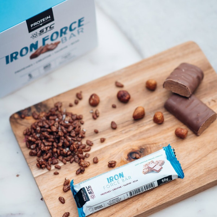 STC NUTRITION - Iron Force Bar - Barre énergétique protéinée - Créatine + Taurine + BCAA - Actif breveté - Etui de 5 barres