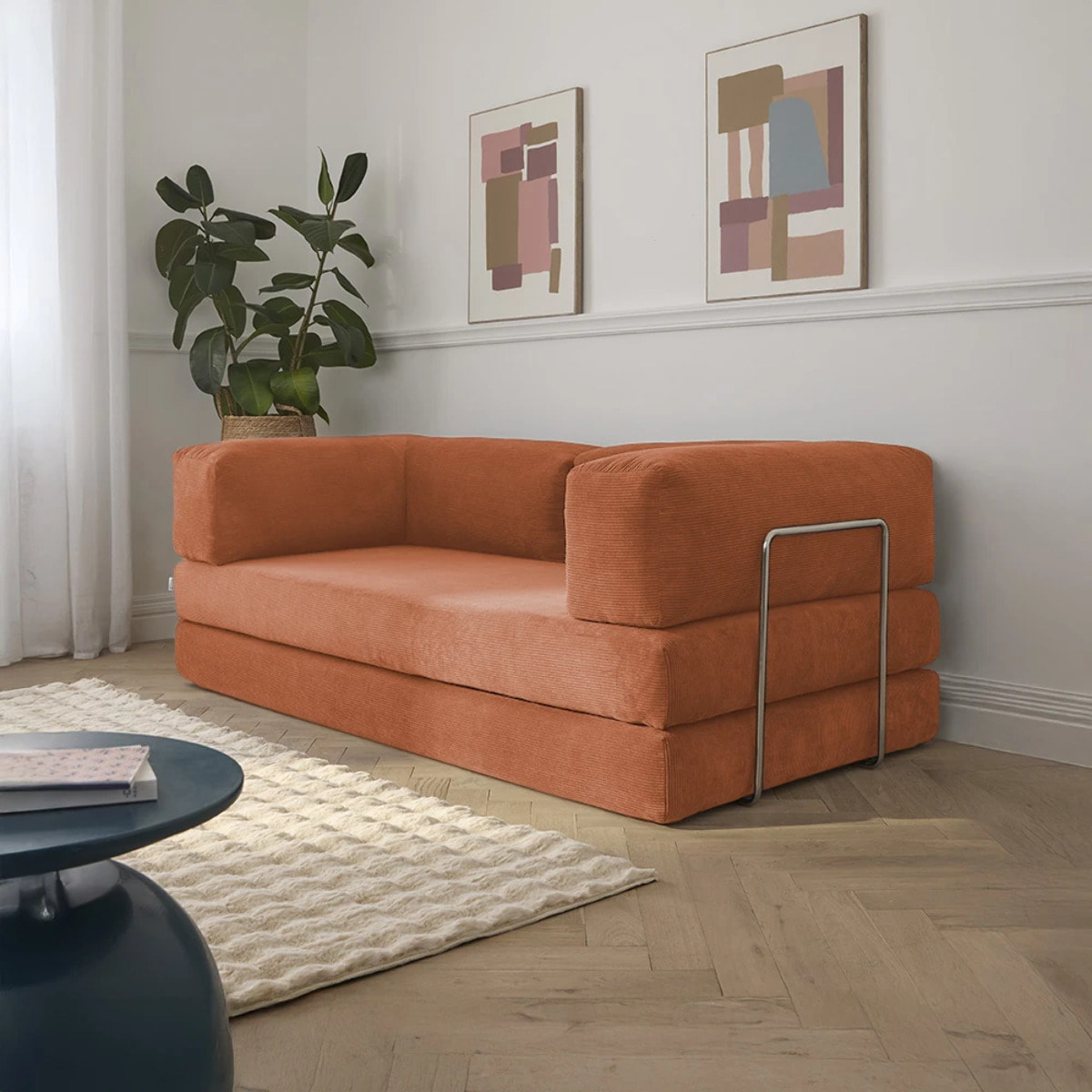TRENDY - Canapé compressé 3 places modulable en velours côtelé terra