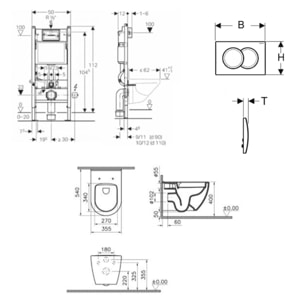 Pack WC Bati-support Geberit Duofix + WC sans bride Vitra S60 + Abattant SoftClose + Plaque Blanche (S60Geb3)