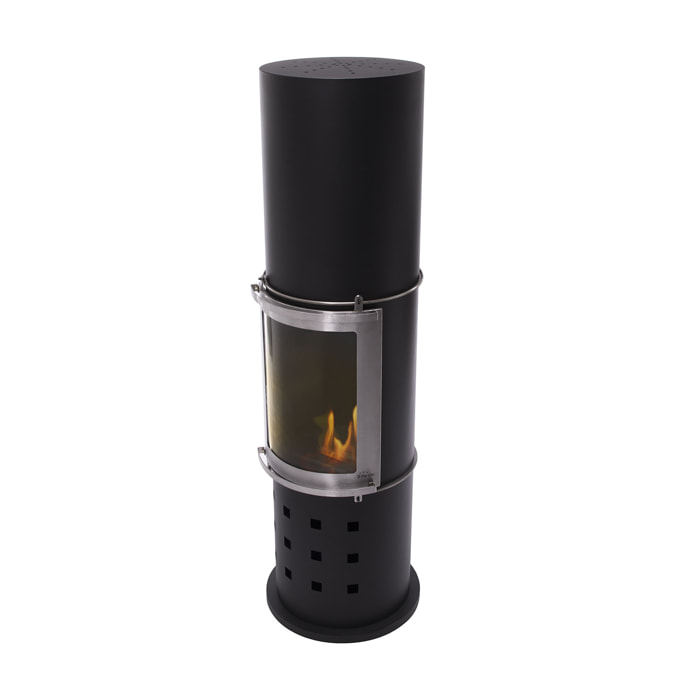 Estufa de etanol en acero negro con puerta corredera de cristal templado BESTFIRE DESIGN PURLINE