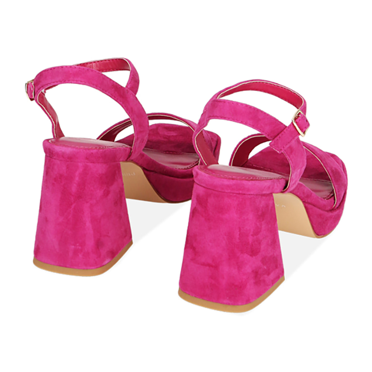 Sandalias de ante fucsia, tacón de 8 cm