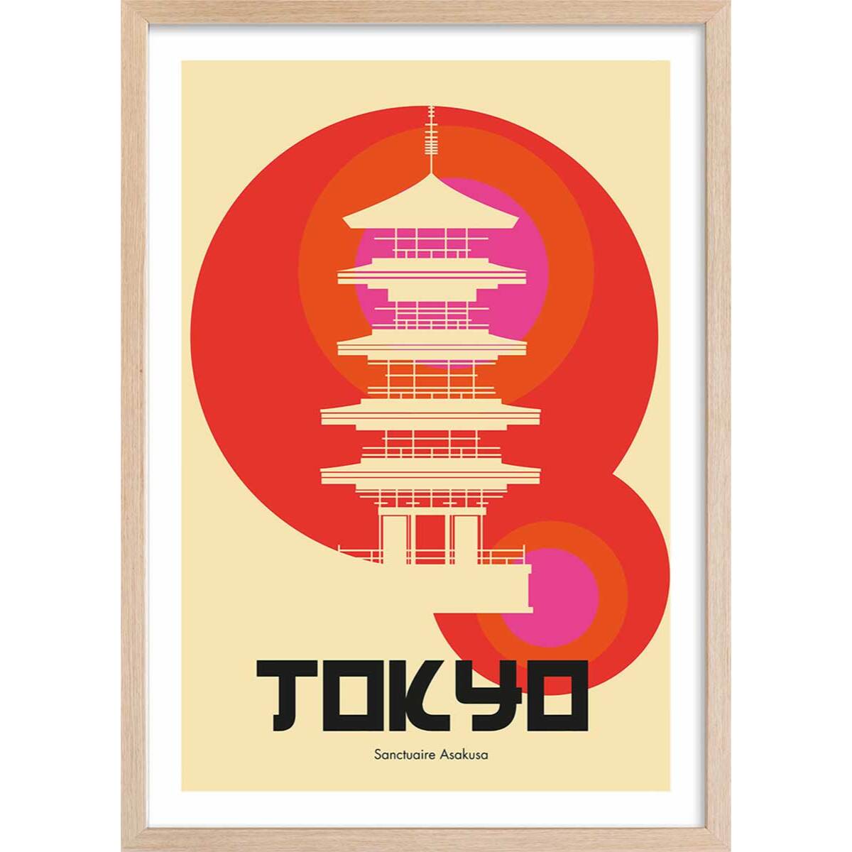 Affiche tokyo temple asakusa Affiche sous cadre bois