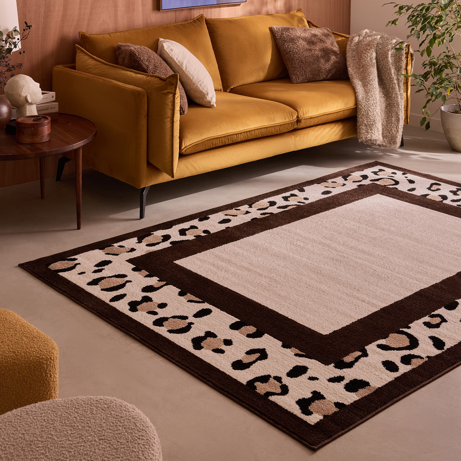 LEOVAH - Tapis de salon marron à motif léopard