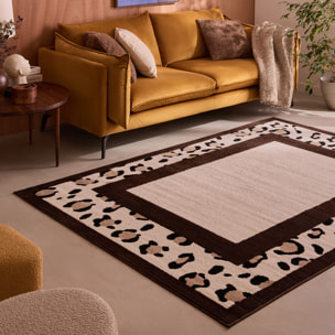 LEOVAH - Tapis de salon marron à motif léopard