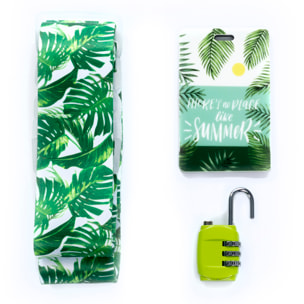 Kit de seguridad de equipaje: correa para equipaje, candado e identificador de maletas. Diseño summer.
