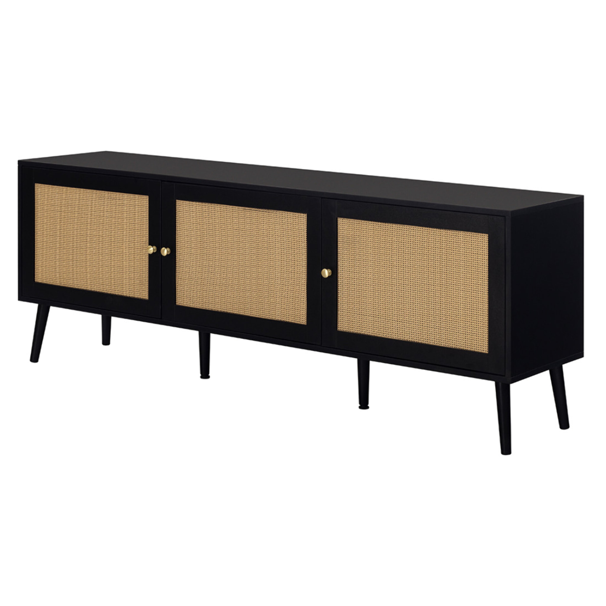 Goto - meuble tv - noir et cannage - 3 portes - 167 cm - Noir