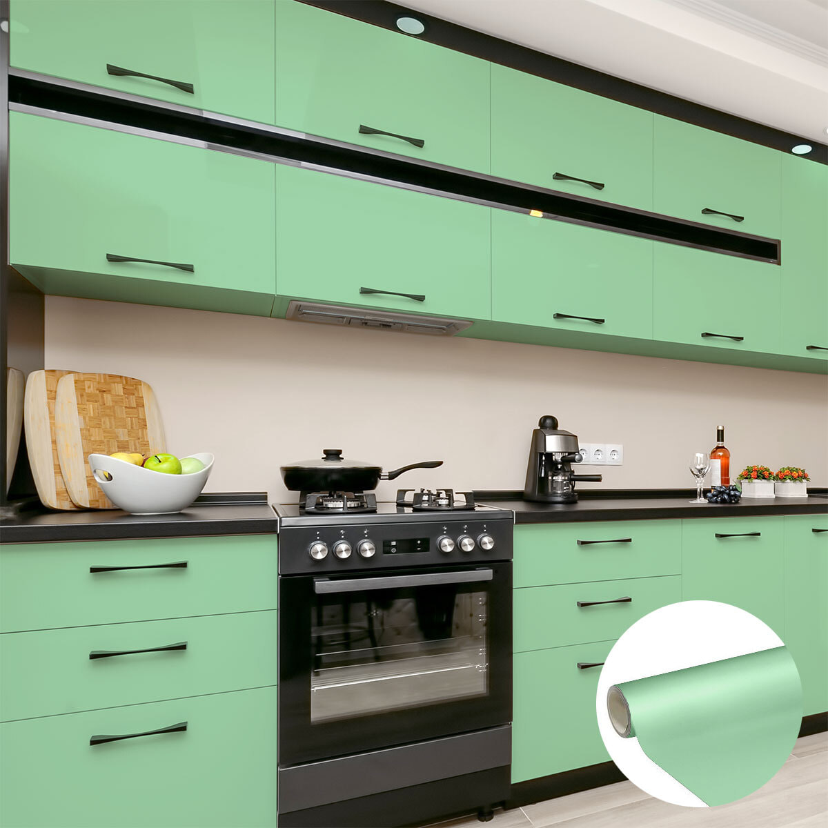 Rouleau adhésif décoratif Vinyle au Mètre - Menthe - Sticker Lavable Imperméable Mur Cuisine Meubles