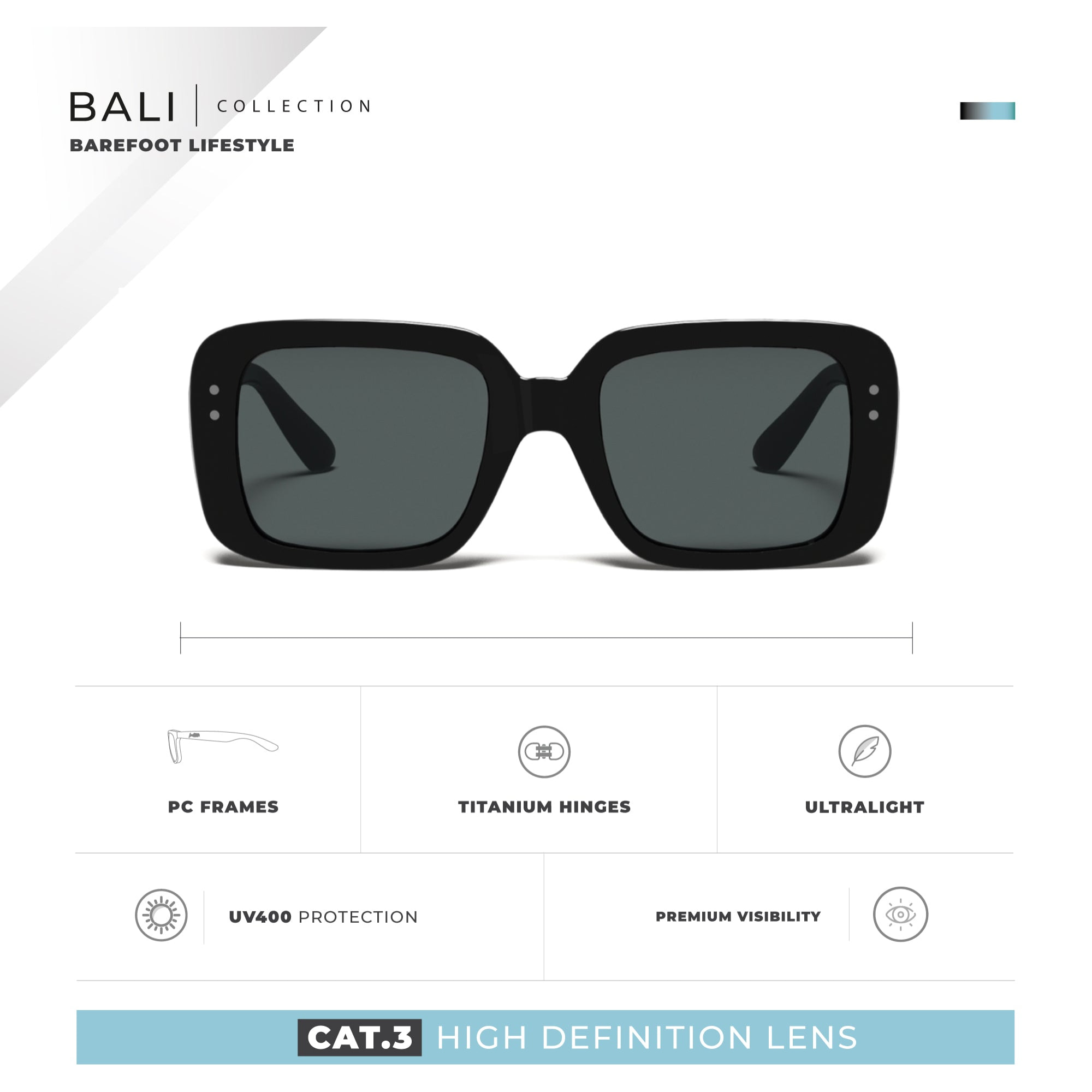 Gafas de Sol Bali Negro Hanukeii para hombre y mujer