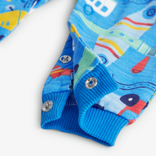 Pelele de felpa flamé recién nacido niño, estampado en, azul