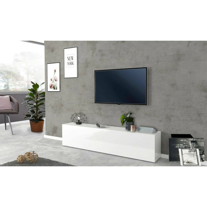 Mobile porta TV Alakazam, Credenza bassa da soggiorno, Base porta televisione, 100% Made in Italy, cm 180x30h40, Bianco lucido