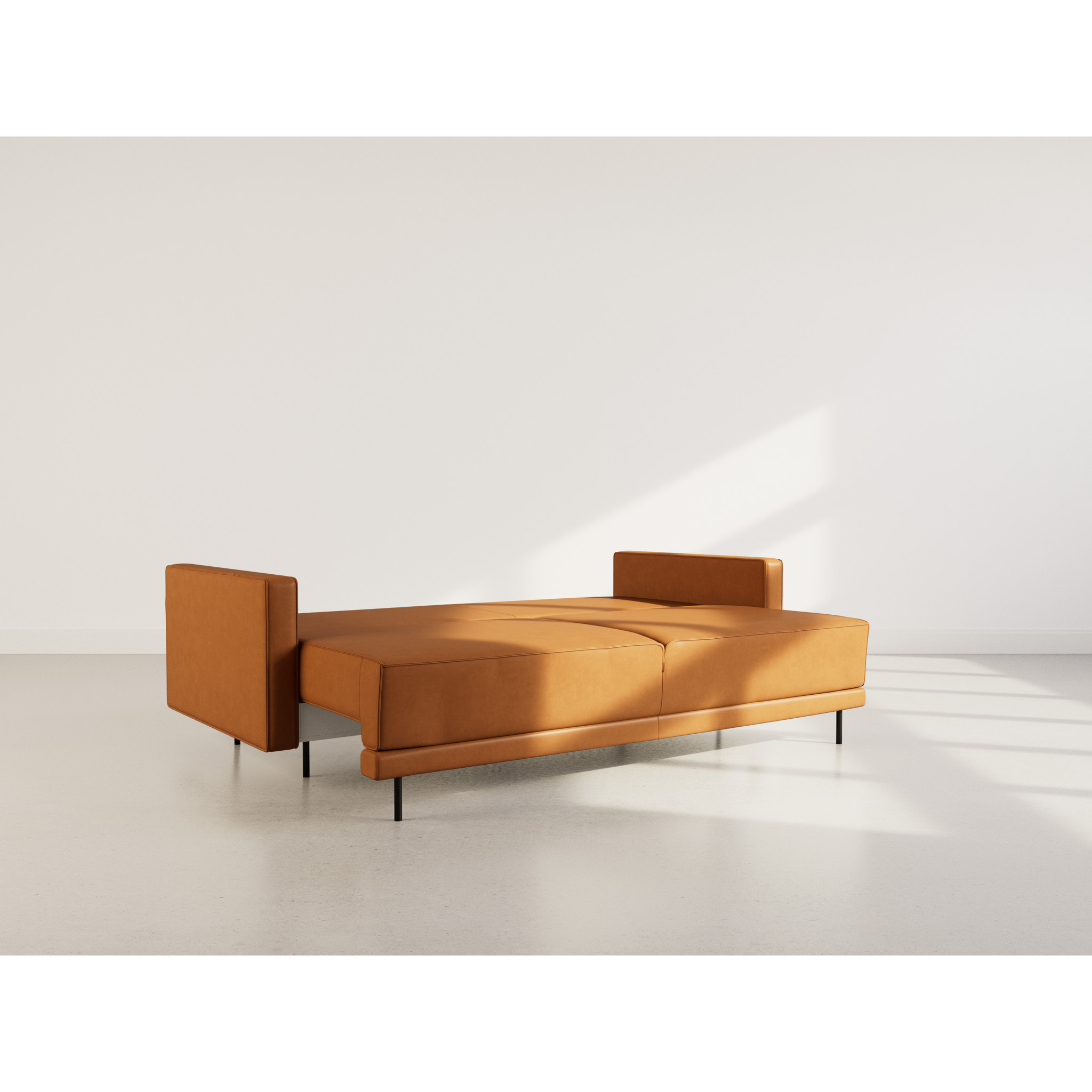 Charlie - Canapé droit 3 places convertible avec coffre en simili - Cognac