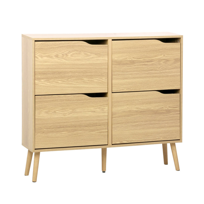 Meuble à chaussures vintage décor bois naturel 4 portes abattantes capacité 16 paires de chaussures - Nepal