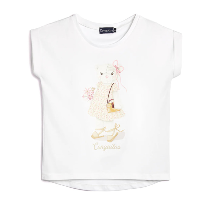 Camiseta de Niña Estampado Osito Blanco