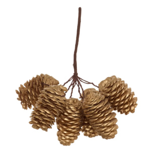Suspension de sapin branche longue pomme de pin dorée 13 cm