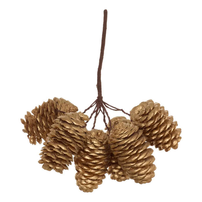 Suspension de sapin branche longue pomme de pin dorée 13 cm