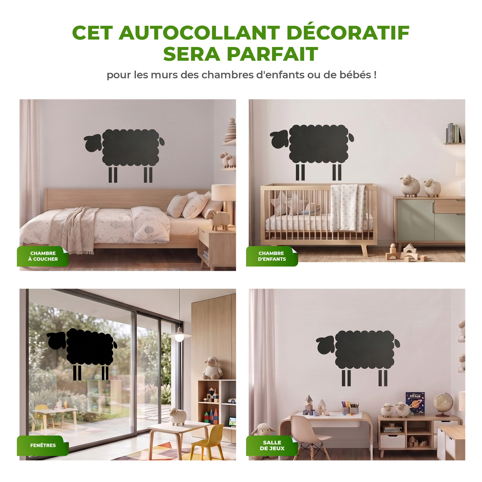 Sticker ardoise tableau noir - stickers muraux adhésif effaçable - MOUTONS 2