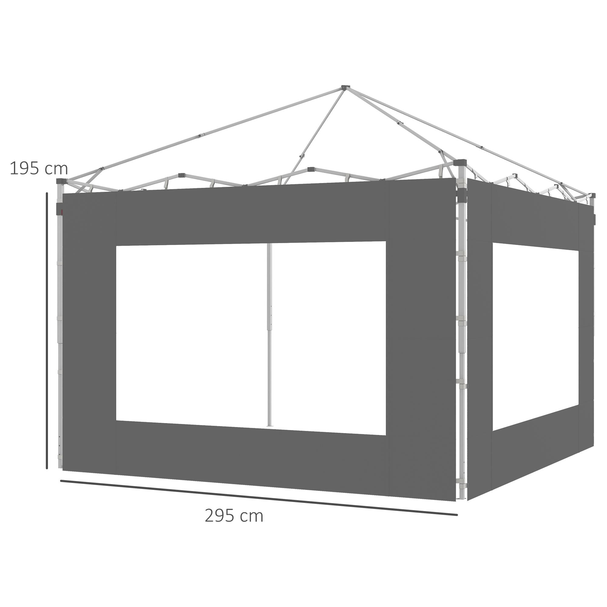 Outsunny Paredes Laterales para Carpa de 2 Paneles 295x195 cm Paredes Laterales de Repuesto de Tela Oxford con Ventana para Carpas de 6x3 m 3x3 m Gris