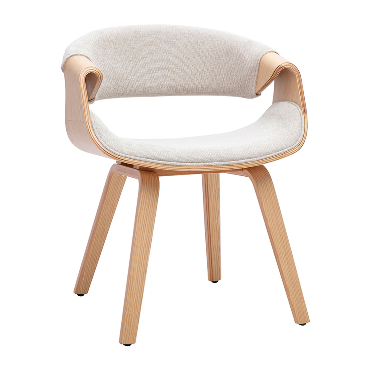 Chaise design en tissu effet velours texturé beige et bois clair ARAMIS