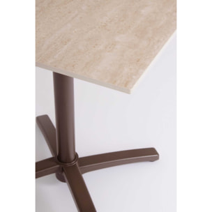 Tavolo da bar quadrato LAREDO in alluminio marrone e HPL beige, pieghevole e impilabile, 70×70×74 cm