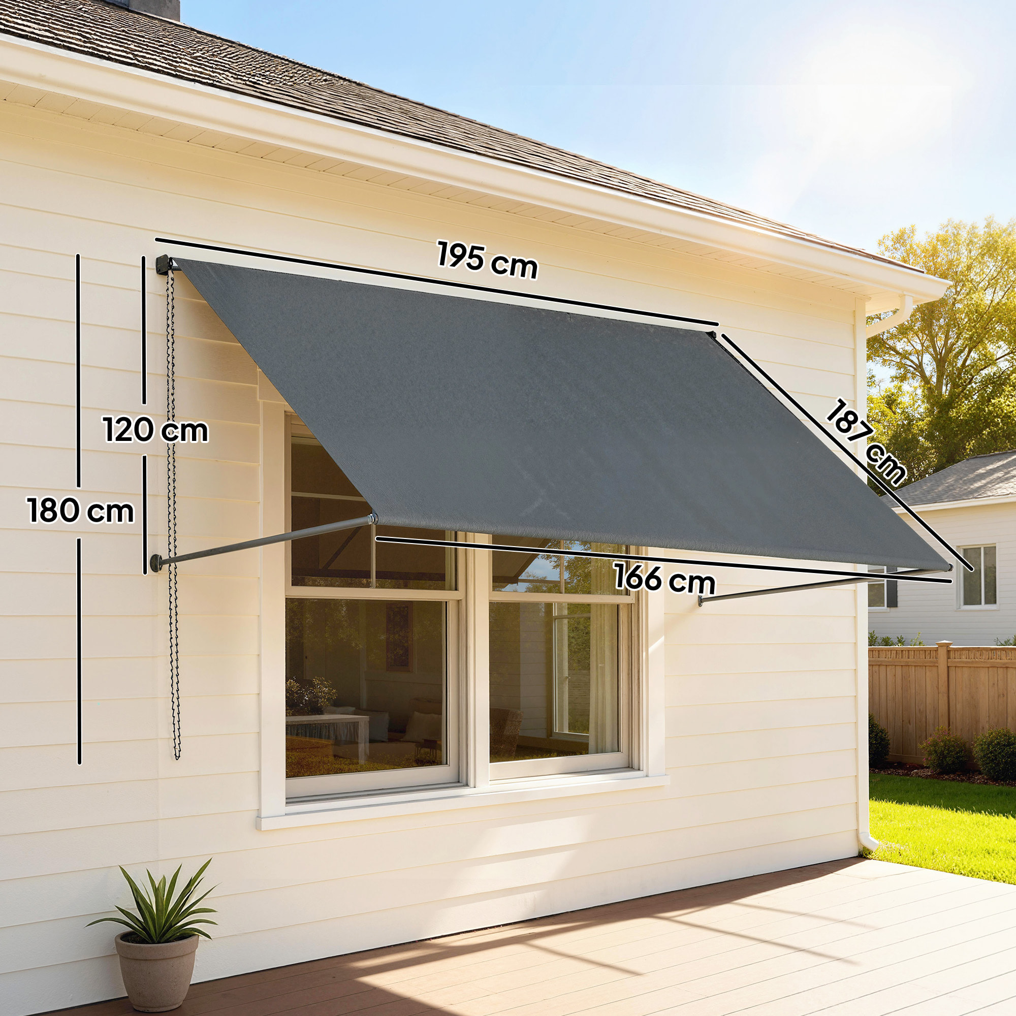 Store banne manuel inclinaison réglable acier alu. dim. 195L x 120l (avancée) cm polyester imperméabilisé anti-UV gris