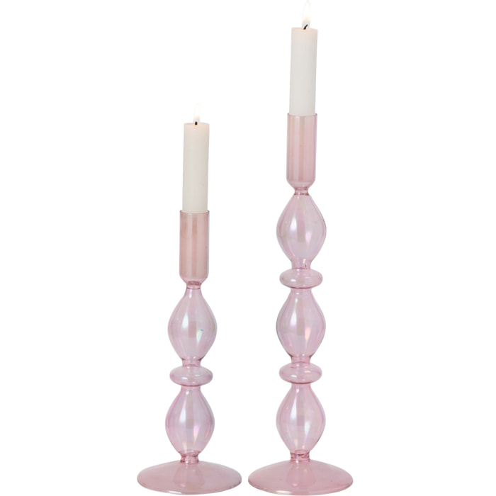 J-Line Chandelier effet perlé - verre - rose clair - set de 2