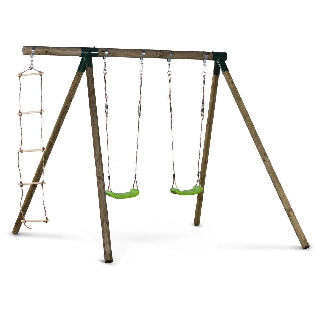 Portique bois "Timo" - Avec 2 balançoires et 1 échelle de corde.