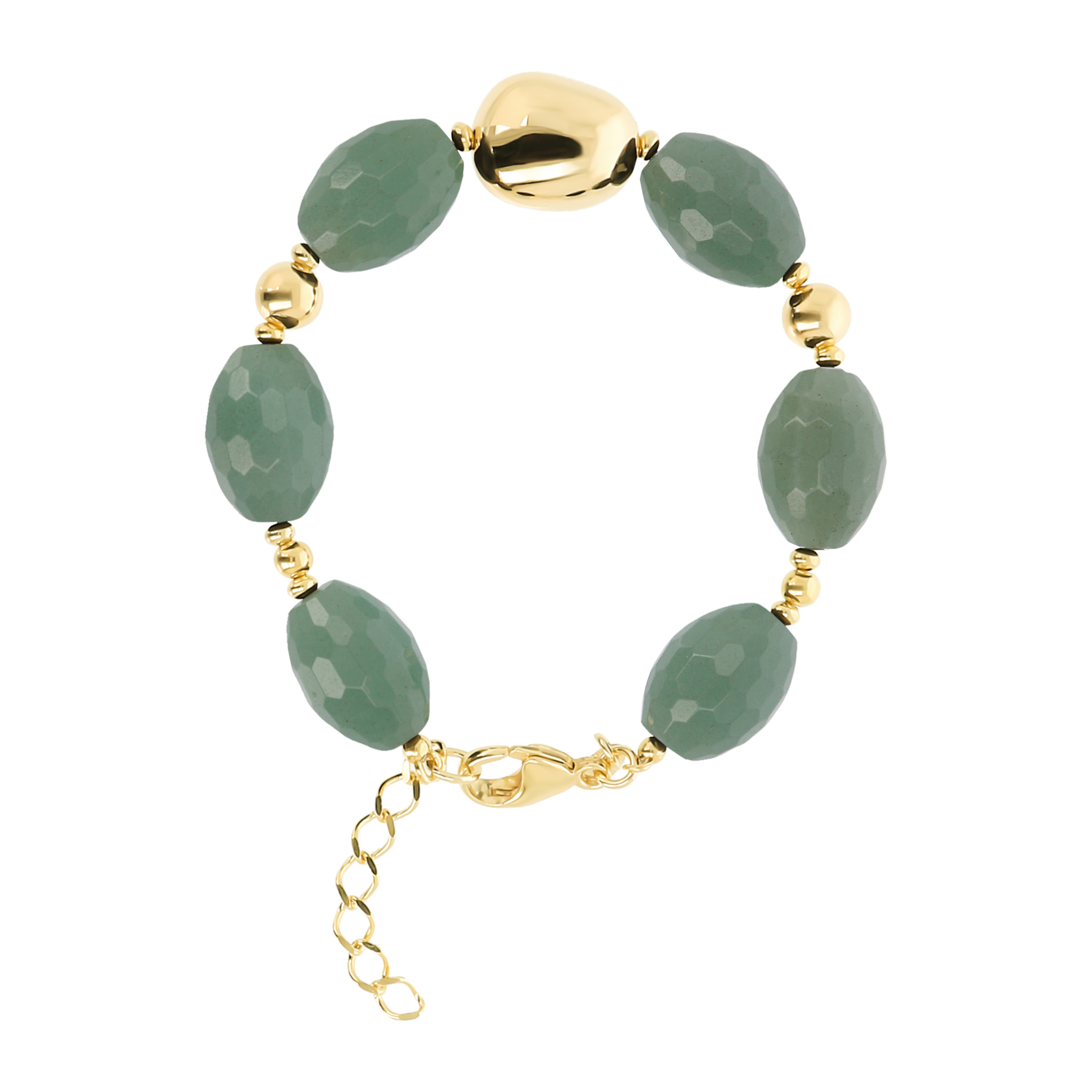 Bracciale in Argento 925 placcato Oro Giallo 18Kt con Avventurina Verde Sfaccettata