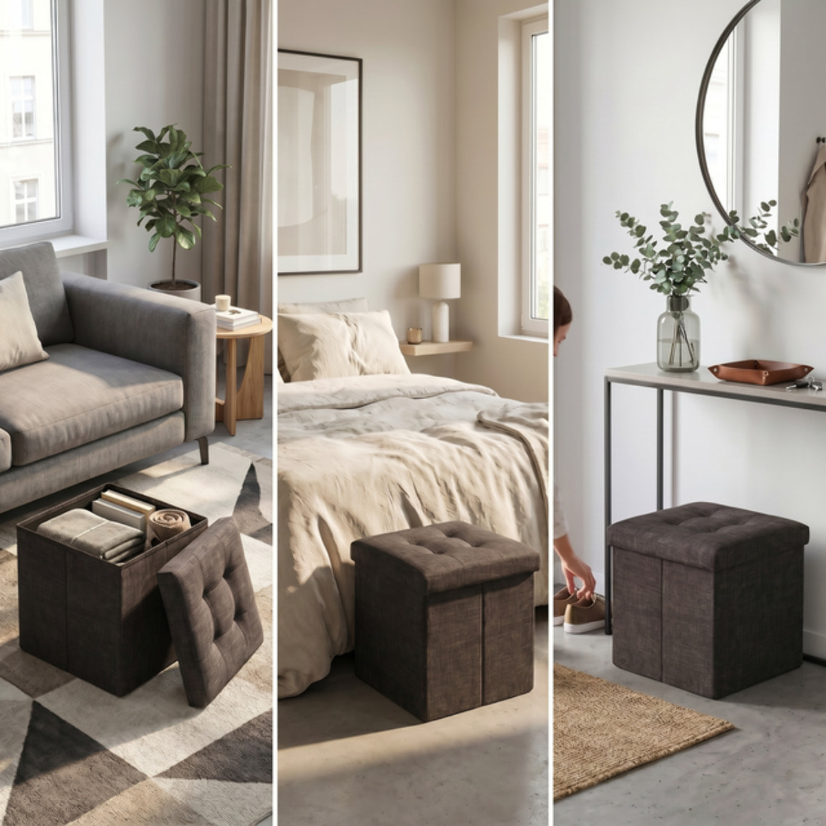 Pouf contenitore in velluto 38x38x38 cm, cubo imbottito con vano interno, seduta elegante effetto velvet trapuntato, resistente fino a 150 kg, salvaspazio ideale per camera soggiorno ingresso e cameretta