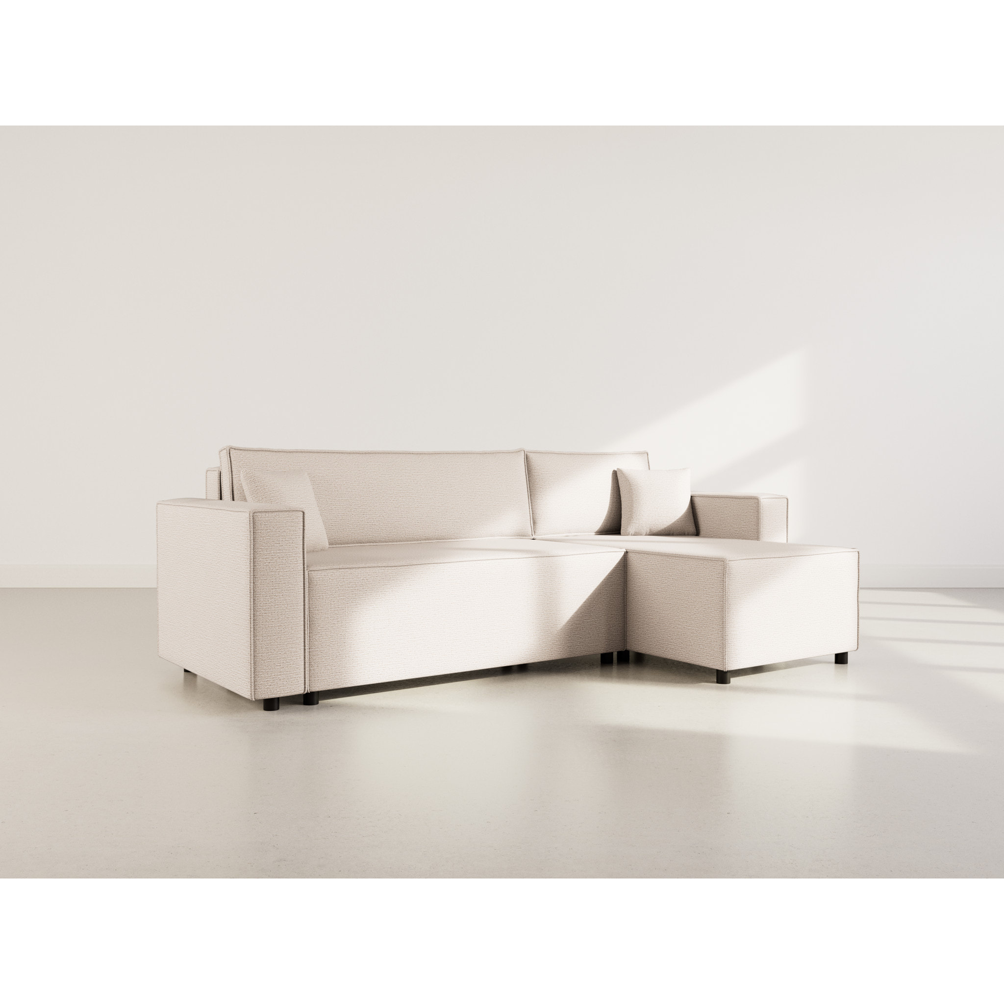 Jonas - canapé d'angle réversible 4 places convertible avec coffre en tissu texturé - Beige