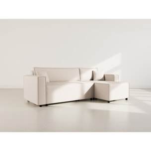 Jonas - canapé d'angle réversible 4 places convertible avec coffre en tissu texturé - Beige