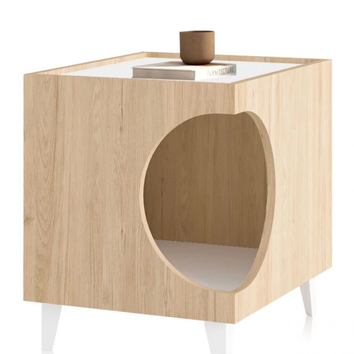 Mesita de noche Homely Pets Roble - Blanco