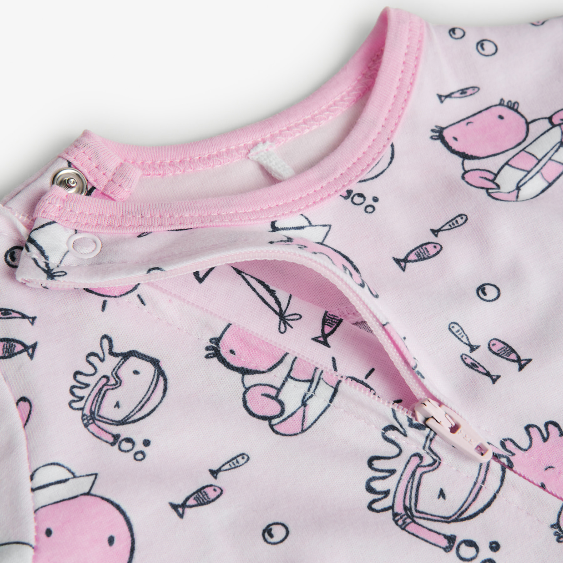 Pelele estampado recién nacido, algodón, rosa, mangas largas