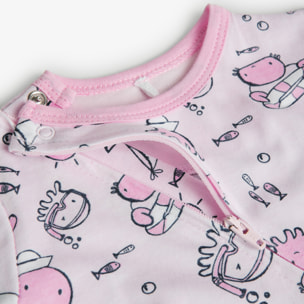 Pelele estampado recién nacido, algodón, rosa, mangas largas