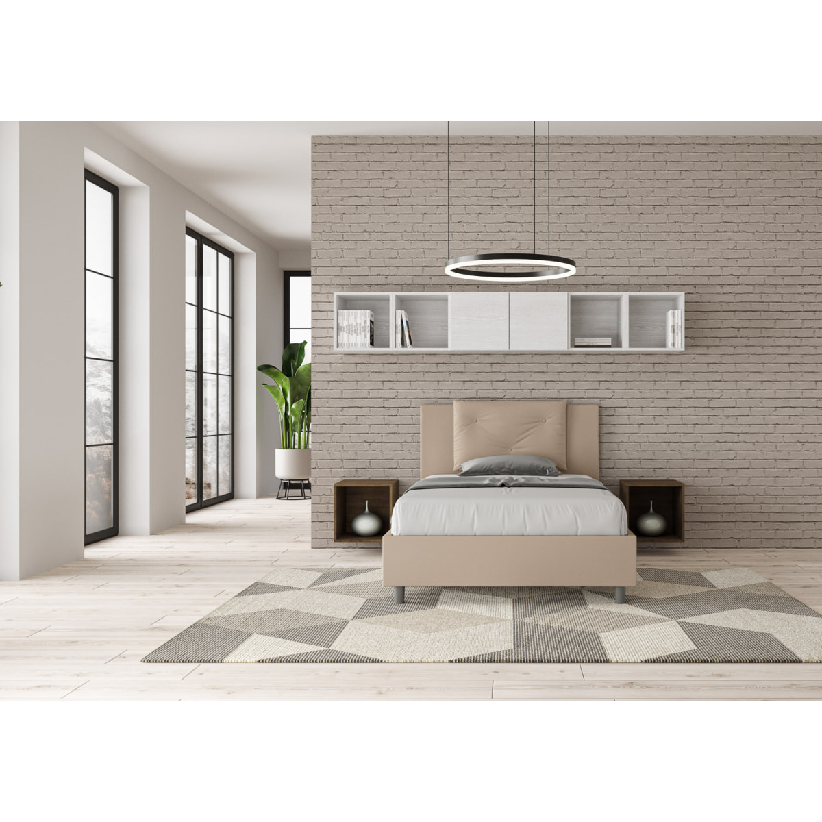 Cama sin somier acolchada 120x210 cuero sintético gris paloma Appia