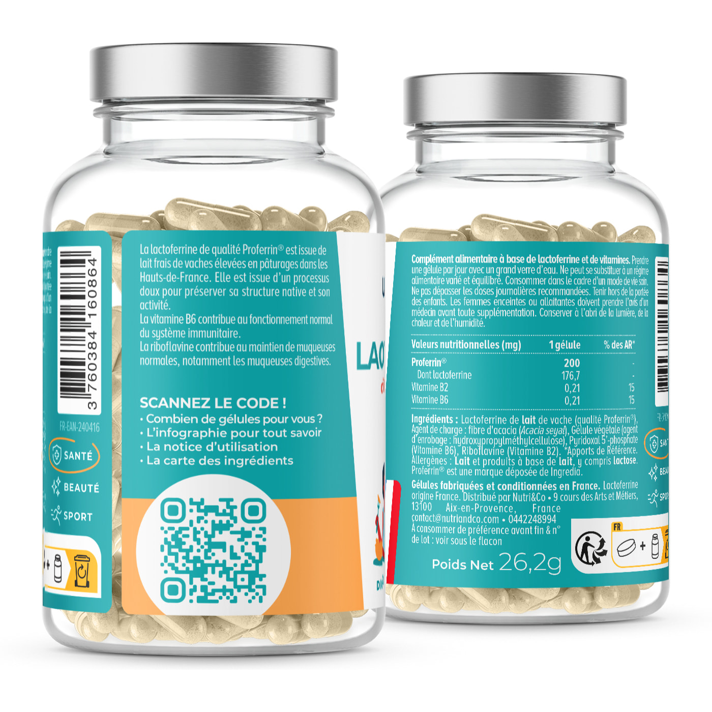 Nutri&Co Lactoferrine Brevetée Proferrin® - Système Immunitaire - 60 gélules Vegan