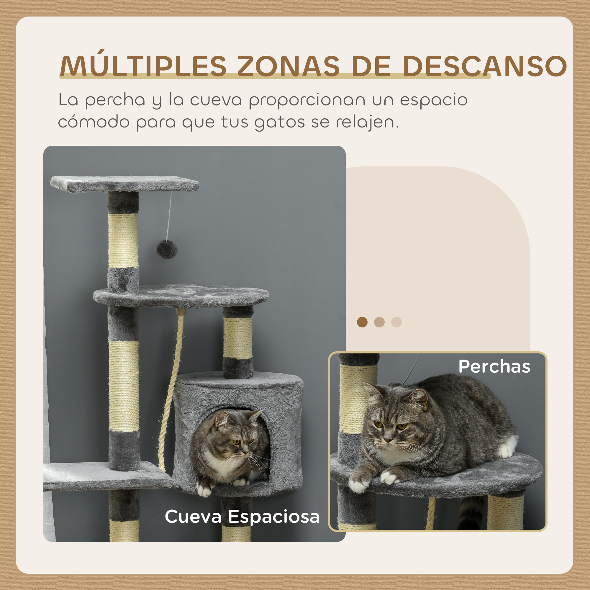 Rascador para Gatos Altura 116 cm Árbol para Gatos Torre de Escalada con Postes Rascadores de Sisal Cueva Plataformas y Juguetes Divertidos Colgantes Gris Oscuro