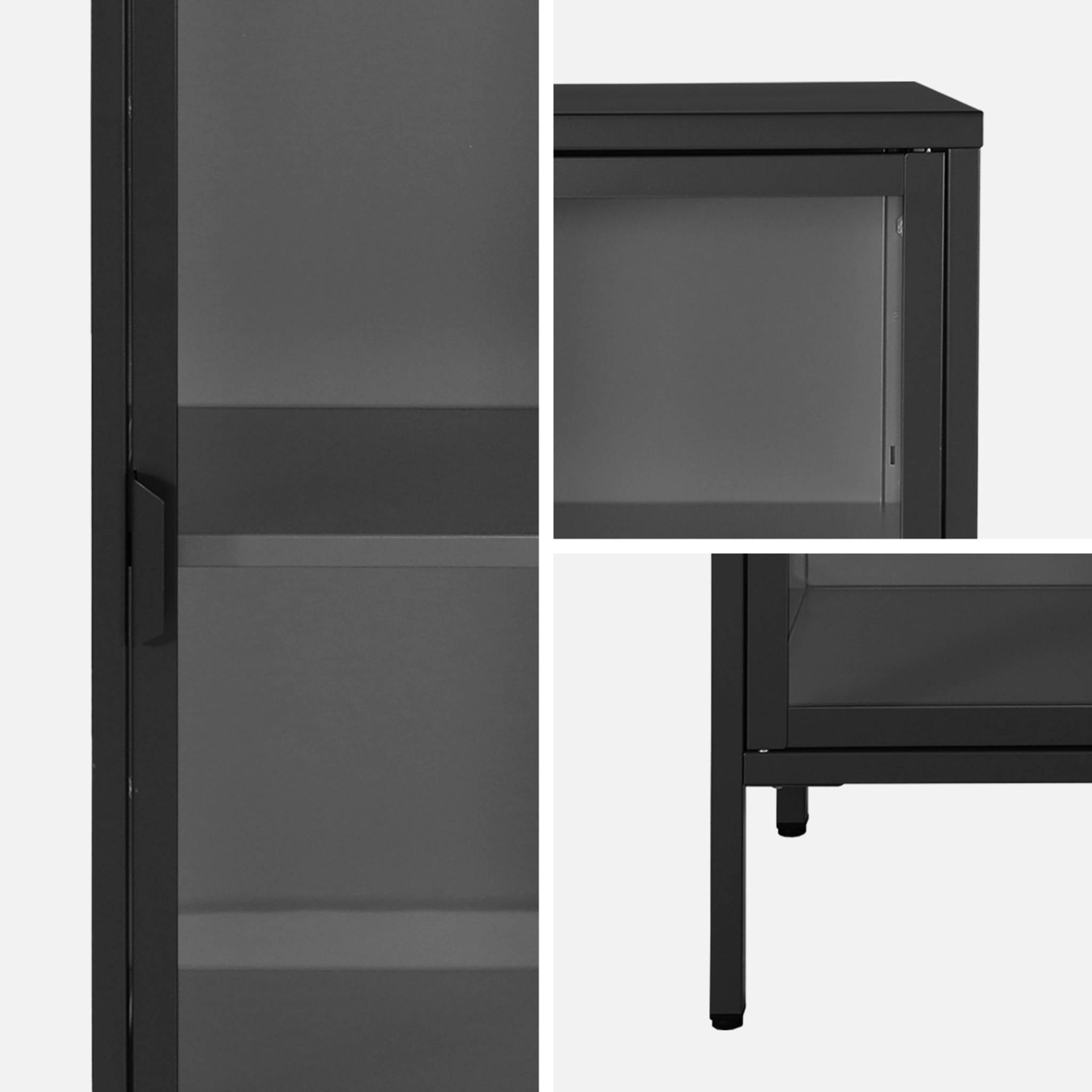 Buffet. vaisselier acier et verre trempé 1 porte 160cm noir - Arkansas