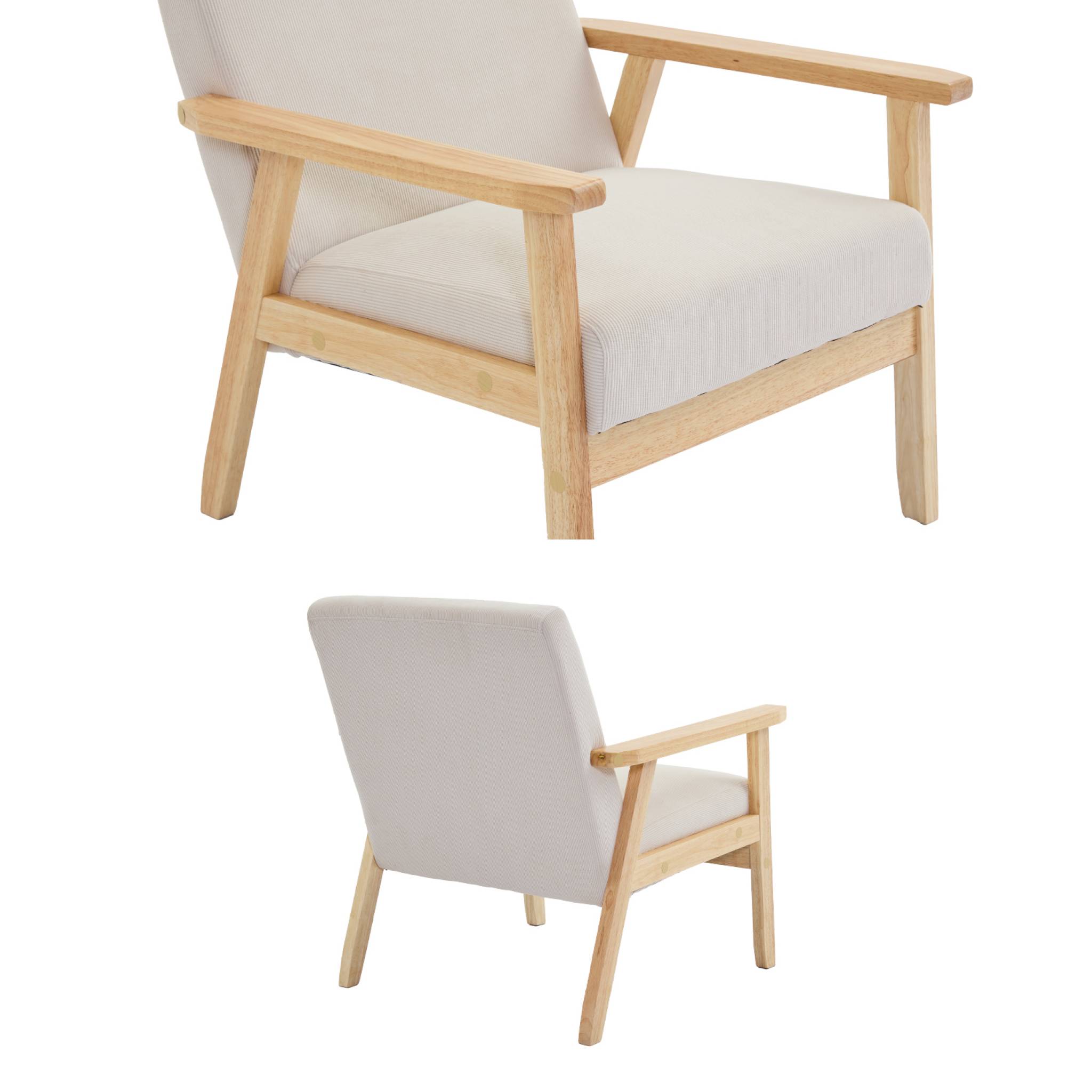Fauteuil scandinave bois de peuplier, d'hévéa et velours côtelé ISAK