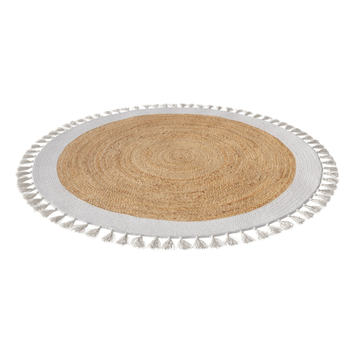 Tapis rond en jute naturel et blanc D120 cm - Anais